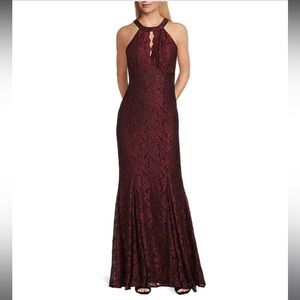 Black & Burgundy Lace Evening Gown